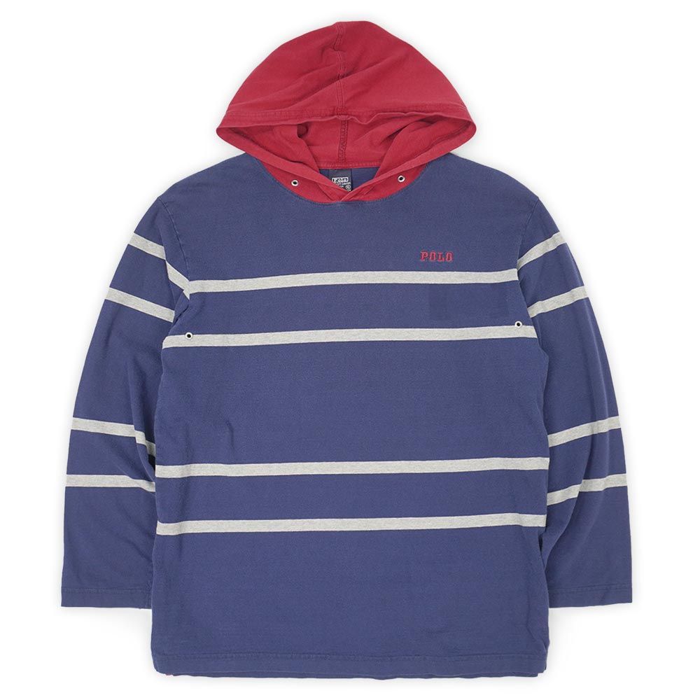 【美品】90s Ralph Lauren パーカー フーディ ボーダー 古着 古着 90s Polo Ralph Lauren 白×青 切替 ボーダー コットン ジャケット