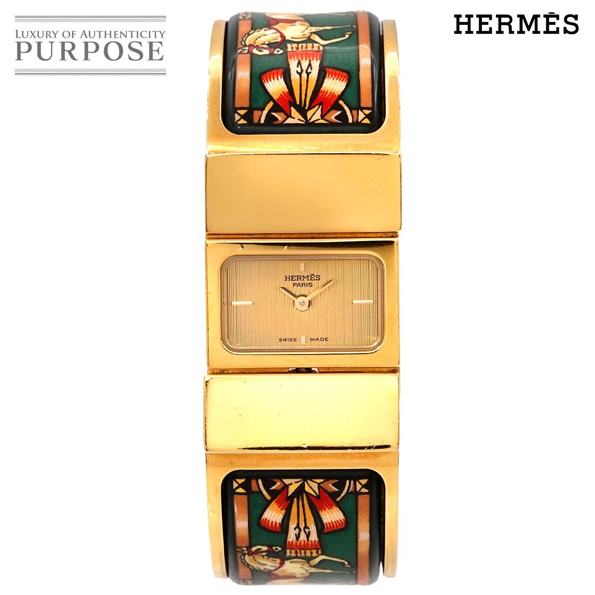 エルメス HERMES ロケ LO1 201 バングル ウォッチ ヴィンテージ レディース 腕時計 七宝焼き ゴールド クォーツ Loquet 90276546