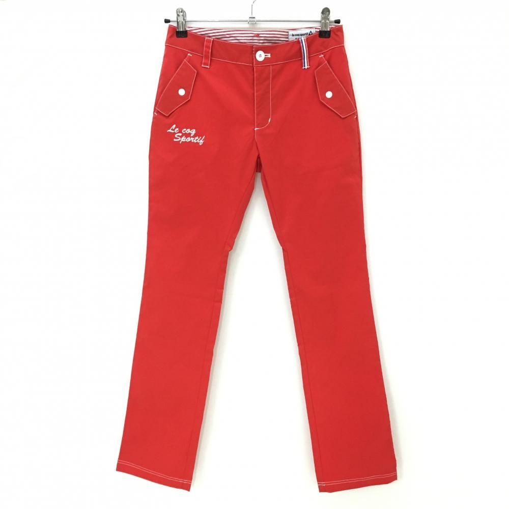 【超美品】ルコック パンツ レッド×白 後ろポケットボーダー ロゴワッペン  レディース S ゴルフウェア le coq sportif
