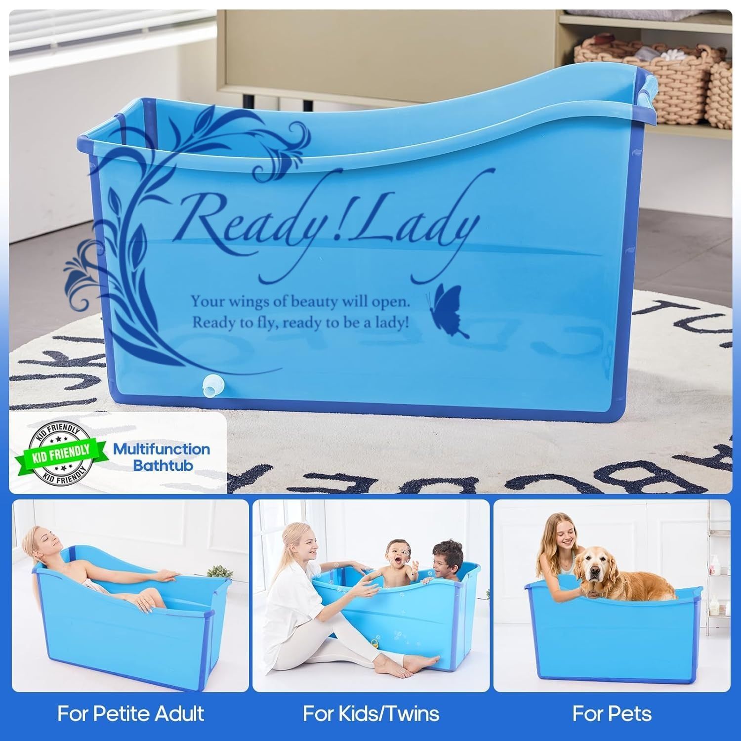 温度計と収納バスケット付きの小型 Blue