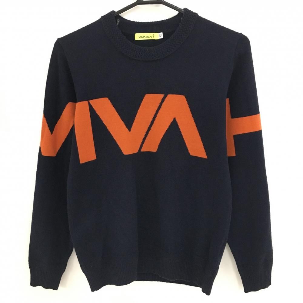 ビバハート セーター ネイビー×オレンジ ビッグロゴ ニット レディース 42(L) ゴルフウェア VIVA HEART