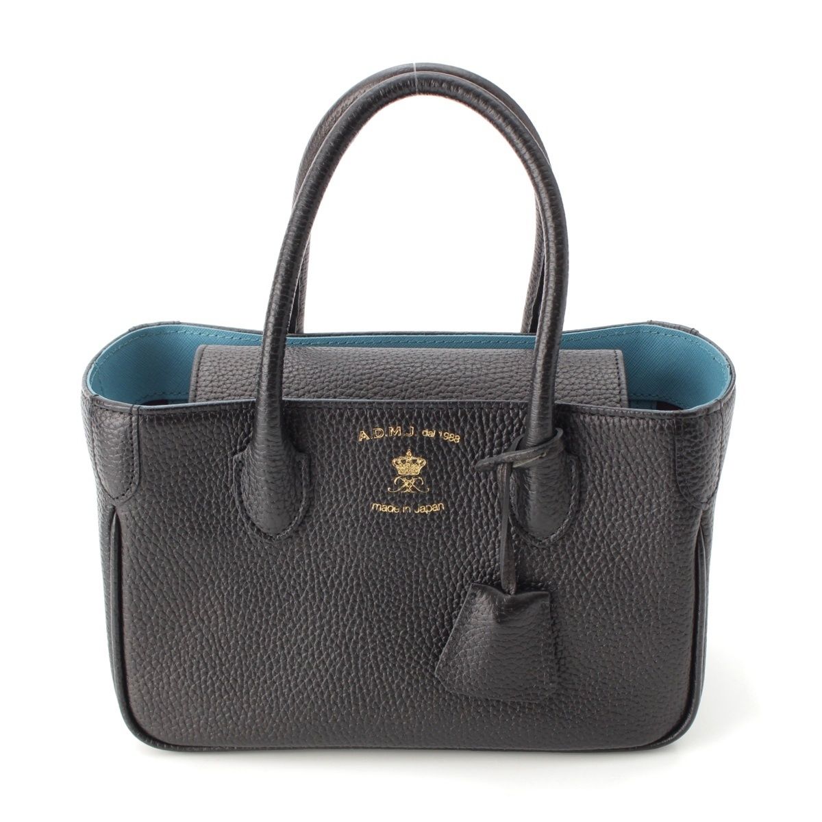 エーディーエムジェイ シュリンクレザー ロゴ ミニ ハンドバッグ ブラック【】