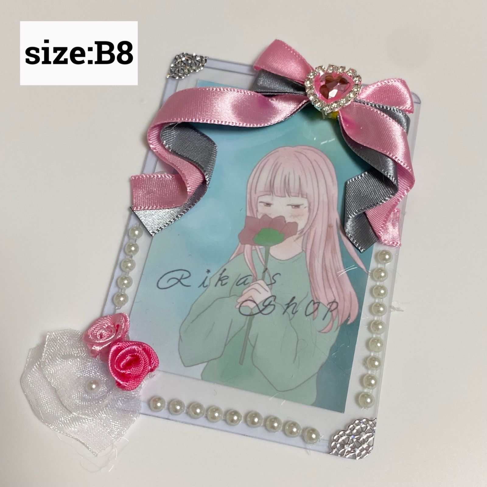 No.004-11】B8 硬質ケース デコ ハンドメイド ピンク - Rika's shop