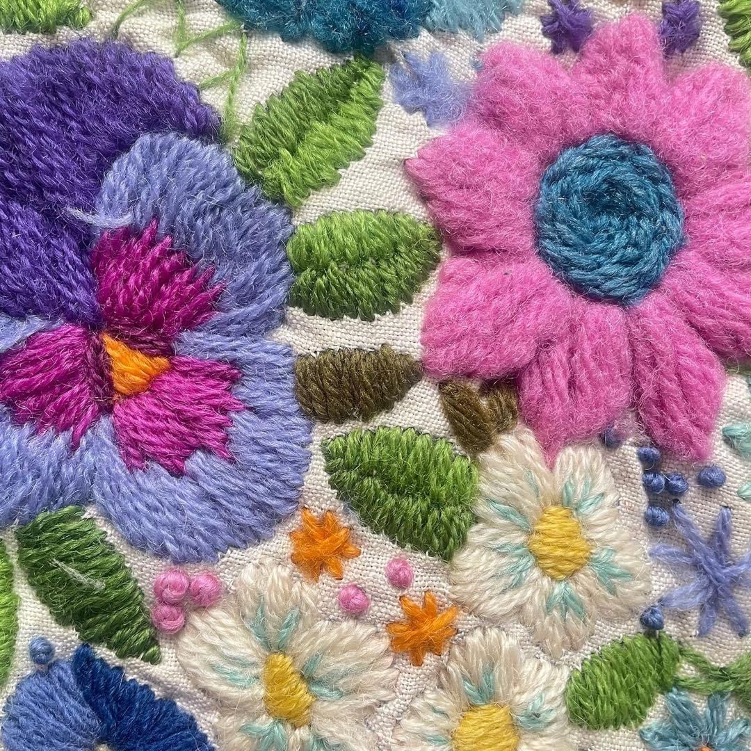 60s vintage 総刺繍　クッションカバー　お花刺繍　ヴィンテージ