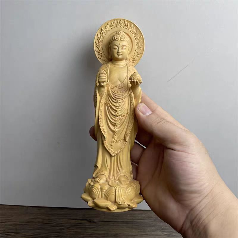 薬師如来立像 総高20cm 木彫仏像 木彫り 木製 薬師如来