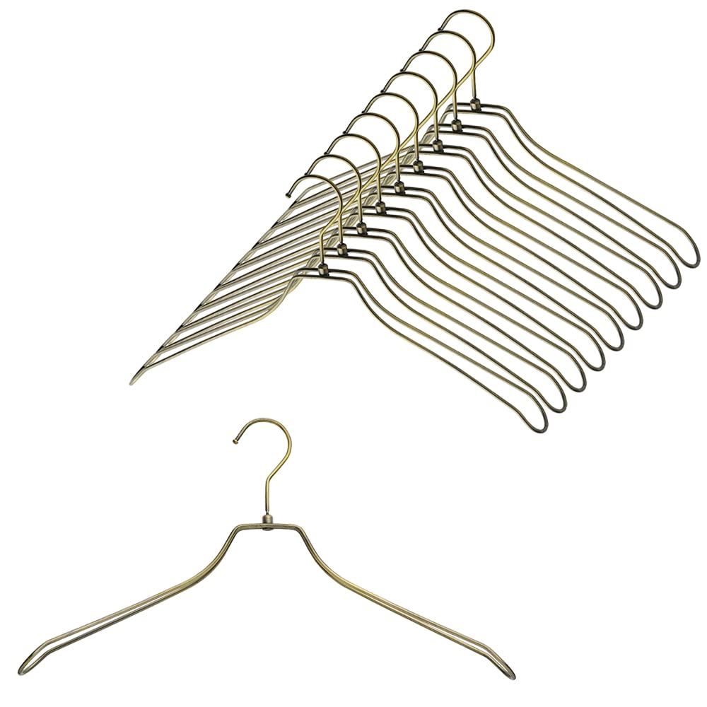 5年 アンティークゴールドメッキ 店舗什器メーカー開発 スリム 10本組 自宅 店舗 幅42 cm 洗濯 薄い ダブルスチールハンガー あとがつかない 頑丈 収納 TAMATOSHI 錆びにくい 曲がらない