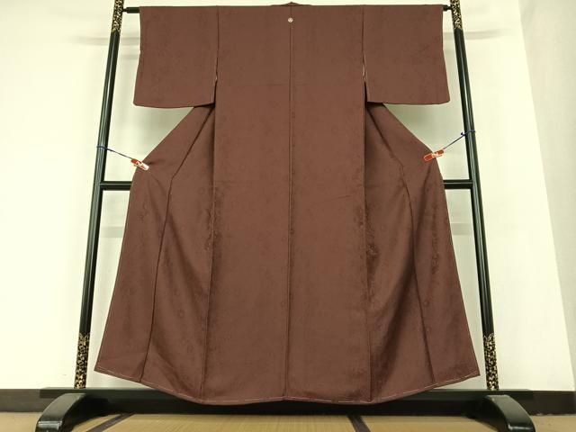 平和屋着物 上質な色無地 草花地紋 紫鳶色 正絹 AABB6410zg