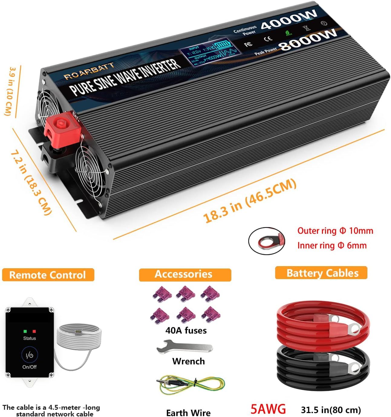 純正正弦波パワーインバーター 4000ワット