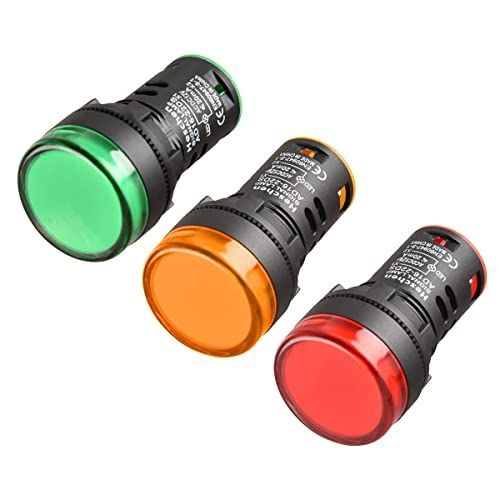 Heschen (ヘッセン) 22mm LEDインジケータパイロットライトAD16-22D/S 12VDC 20mA 赤色 緑の色 黄色 3個入り