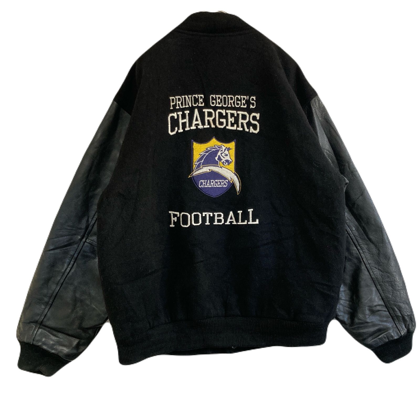 海外規格S】古着 GAME sportswear スタジャン 袖レザー バック刺繡 