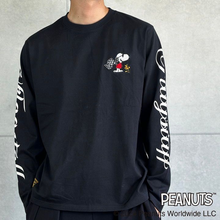 FLAG STAFF SNOOPY コラボ ロンT 443071 フラッグスタッフ スヌーピー 長袖Tシャツ ロングTEE 刺繍 SNOOPY×Flagstaff フラッグスタッフ スヌーピー刺繍 長袖Tシャツ 443071 白 黒 SNOOPY ピーナッツ PEANUTS  ウッドストック | わんわん洋品店