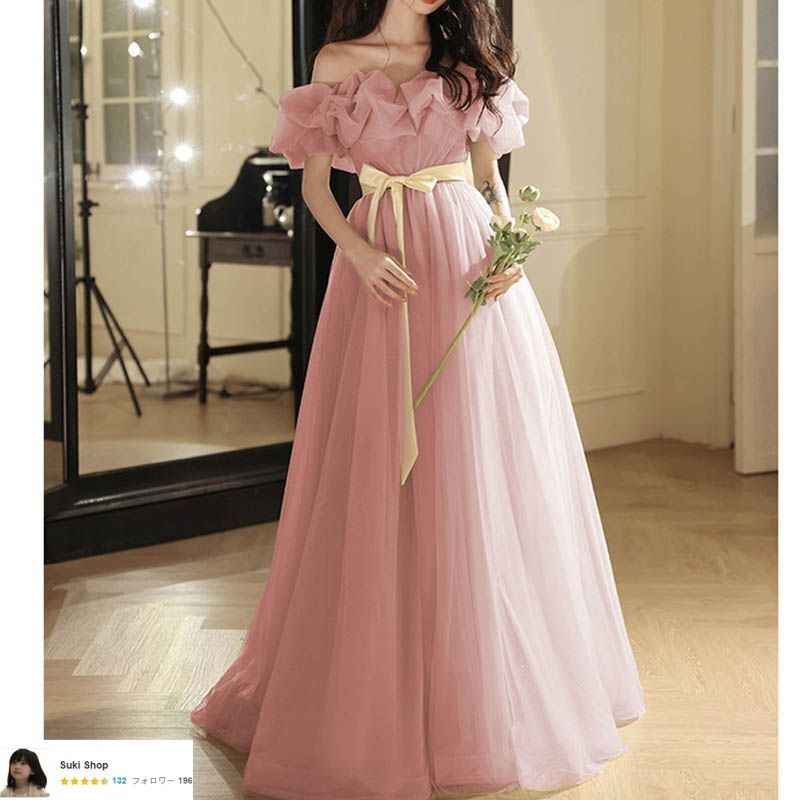 楽天市場】カラードレス ピンク 長袖 花嫁 結婚式 二次会 ロングドレス