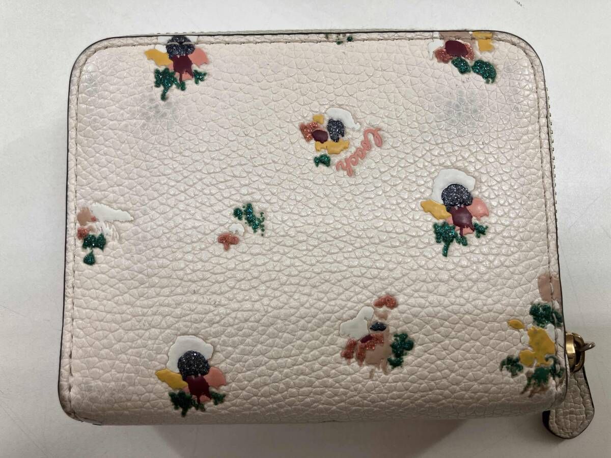 COACH コーチ 折り財布　花柄　カラフル　フラワー　アイボリー　二つ折り財布 COACH コーチ 二つ折り 財布 花柄 アイボリー COACH コーチ 財布