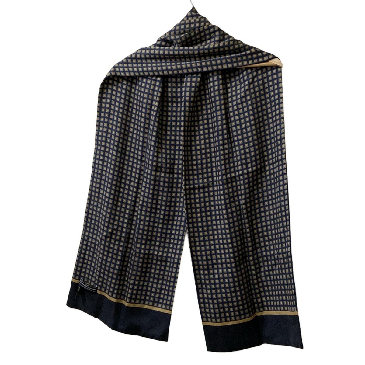 FERRAGAMO SalvatoreFerragamo サルバトーレフェラガモ ストール ショール - ダークグレー×ライトブラウン カシミヤ シルク