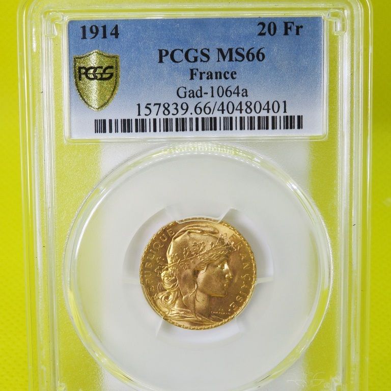 準最高鑑定 MS66 フランス マリアンヌ・ルースター20フラン金貨 1911 