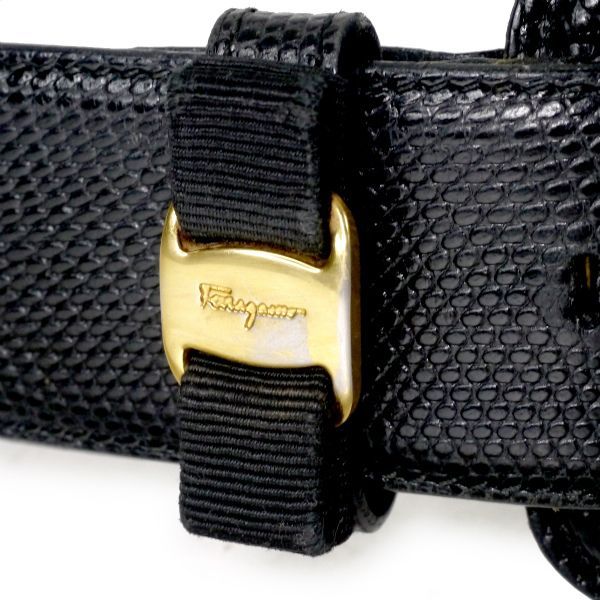 Salvatore Ferragamo Varaリボンリザードベルト（黒） Salvatore Ferragamo Varaリボンリザードベルト（黒） - メルカリ