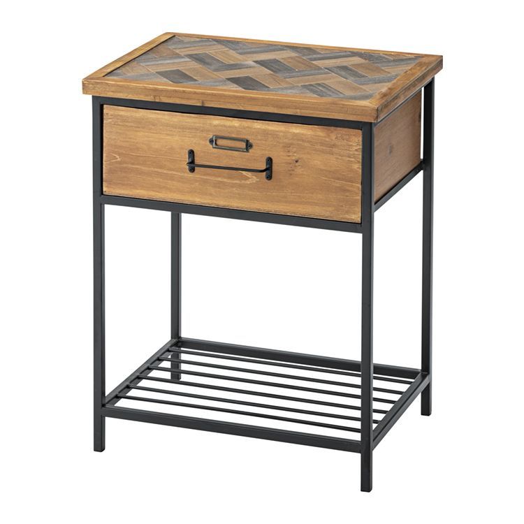 天然木製サイドテーブル ヘリンボーン柄 ヘリンボーンのソファサイド