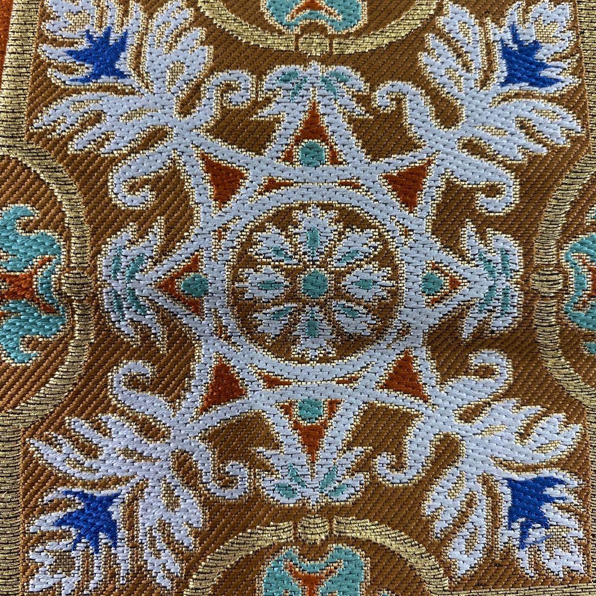 袋帯 秀品 落款 幾何学模様 金糸 箔 金色 六通 正絹