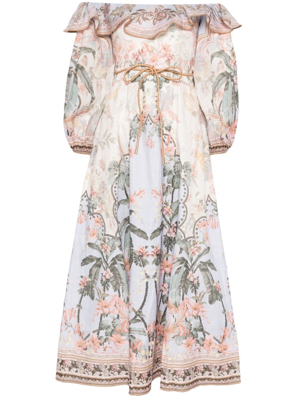 Zimmermann【新着☆】ワイリープリントリネンミディドレス ZIMMERMANN ワイリー リネン プリント ミディドレス 送料無料