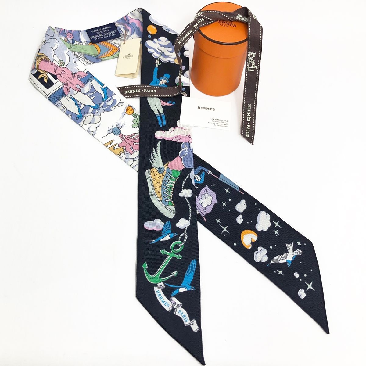 中古】 エルメス ツイリー スカーフ ネイビー 私の雲 レディース  