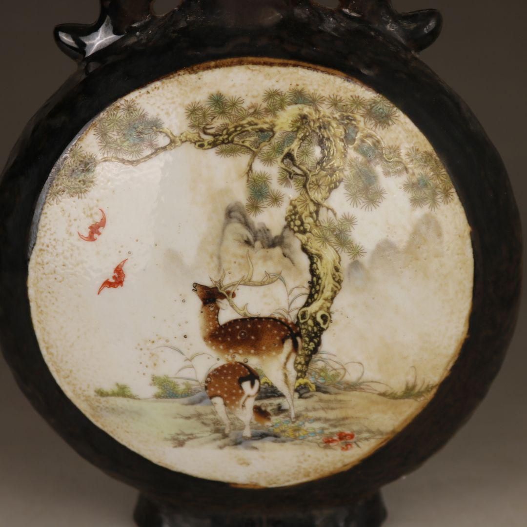 烏金釉象耳扁瓶 陶磁器 現代工芸品 美術品 装飾品 置物 烏金釉象耳扁瓶 陶磁器 現代工芸品 美術品 装飾品 置物 - メルカリ