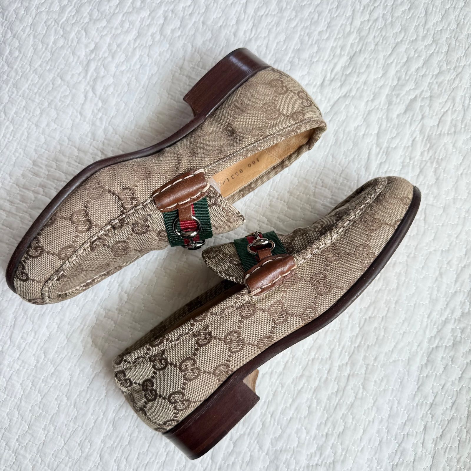 美品 GUCCI グッチ ホースビットローファー GGキャンバス シェリー 