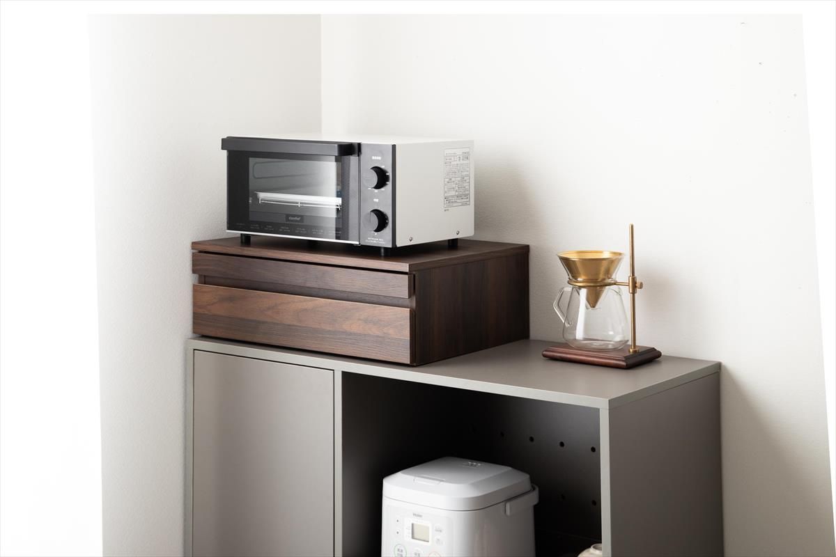 幅80cm】Cammy 引き出し付レンジ下スライドトレー ブラウン g159047