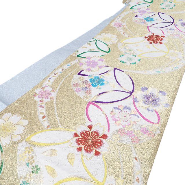 袋帯 振袖用 リサイクル 正絹 フォーマル 仕立て上がり 六通 桜模様 七宝 箔糸 オフホワイト 多色 金 きもの北條 A1286-17