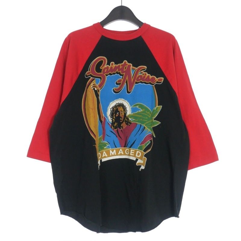 セントマイケル SAINTMICHAEL × LASTMAN 25SS SS TEE SNT NOIS ラグランスリーブＴシャツ カットソー 七分袖 XL ブラック レッド 黒 赤 SM-HR8-0000-C27