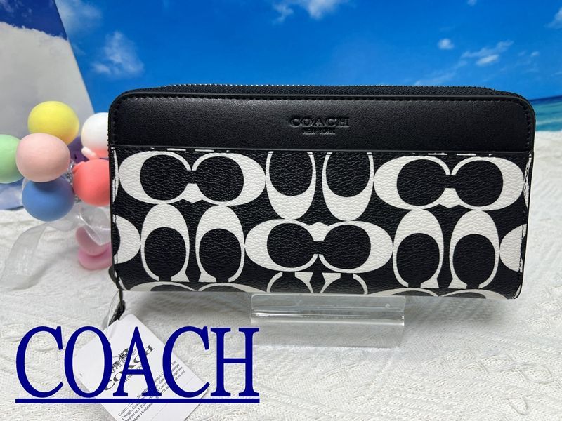 COACH 長財布 コーチ財布 シグネチャー キャンバス 白黒 アコーディオン ウォレット  メンズ 財布 ラウンドジップ メンズ ファッション 新品未使用 ブランド CP230 A338 14