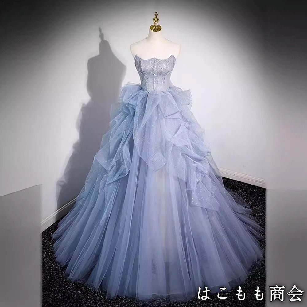 ウェディングドレス 青いチュールスカート