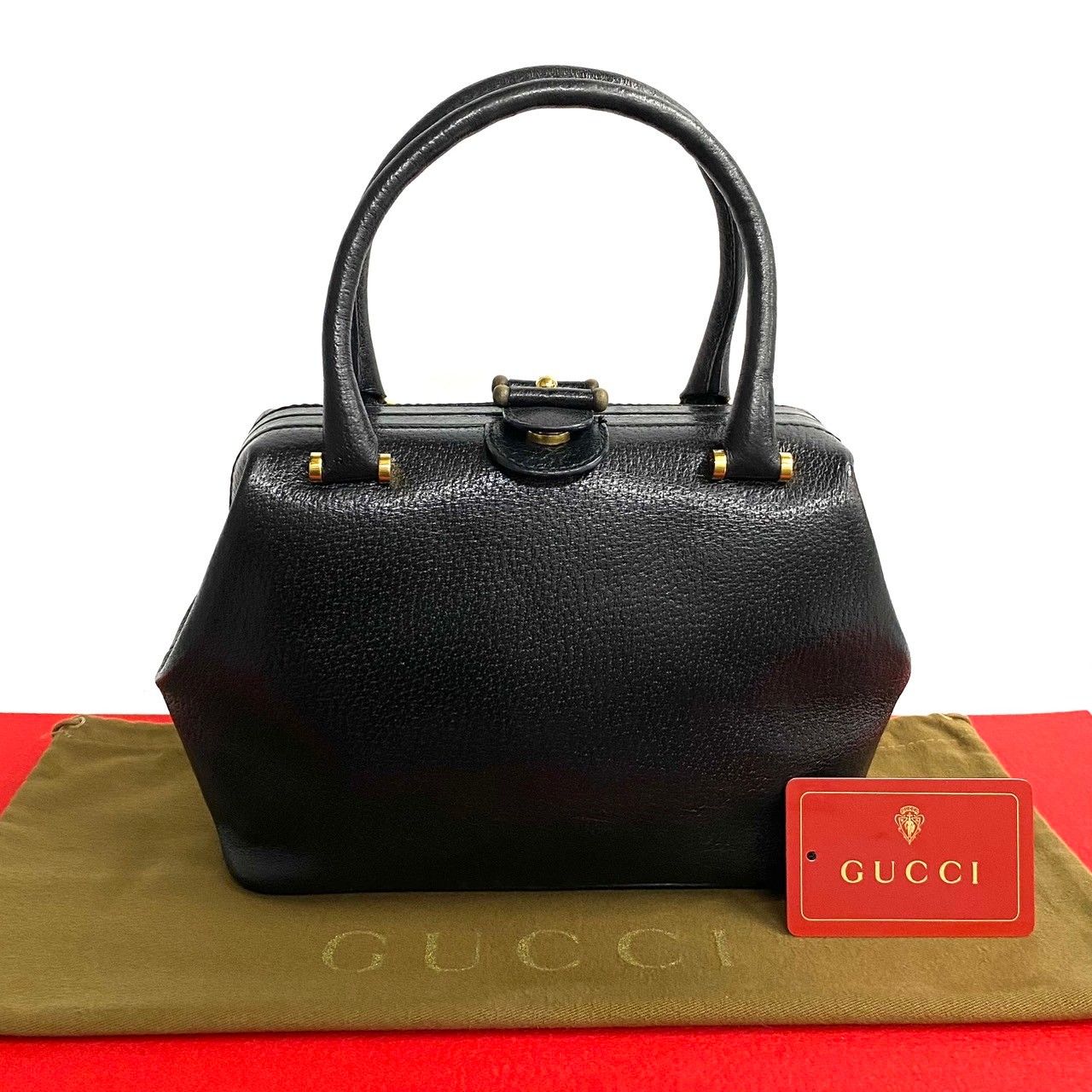 極 美品 GUCCI グッチ オールドグッチ ヴィンテージ ロゴ 金具 レザー 本革 ハンドバッグ ミニ ボストンバッグ ブラック 黒 802-6 -  メルカリ