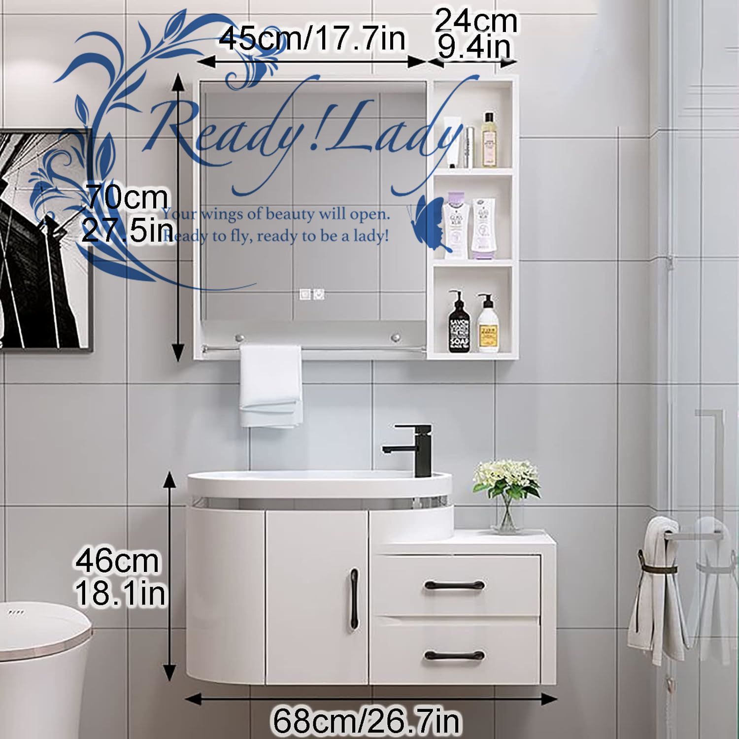 LEDライト付きミラー 68cm