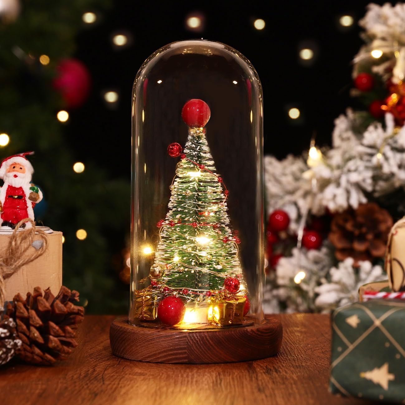 【新着商品】クリスマスツリー ガラスドーム Lewondr ドームポット クリスマス飾り ミニクリスマスツリー 卓上ドームツリー お手入れ不要 長持ち LEDライト付き 飾りライト 部屋飾り インテリ