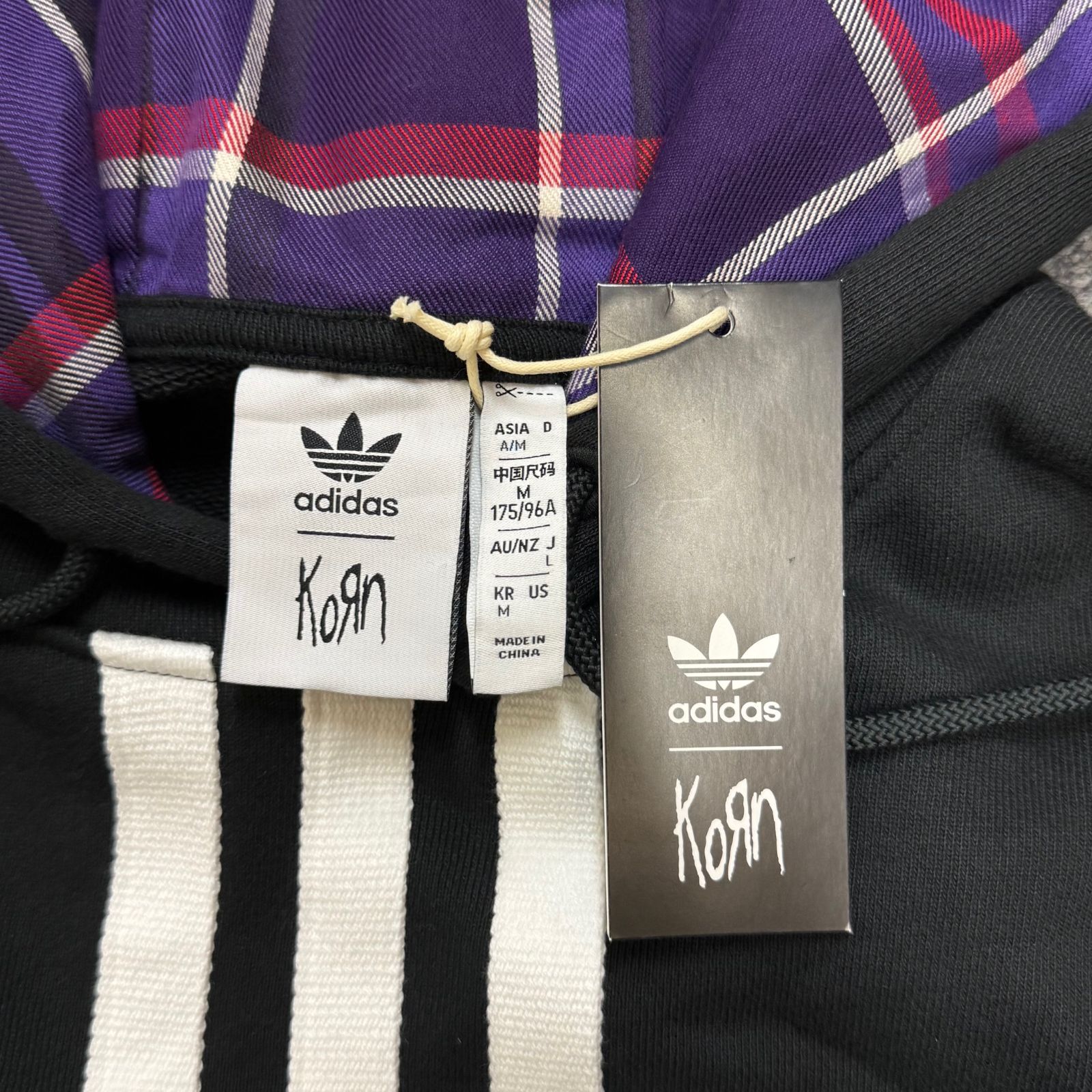 【アディダス】× KORN チェック柄 スウェットパーカー 参考上代19800円 未使用品 adidas KORN HOODIE BLACK コーン