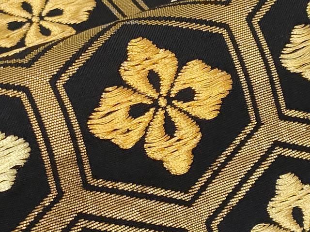 平和屋本店□希少 西陣 紫紘謹製 山口伊太郎 六通柄袋帯 亀甲花菱文錦  