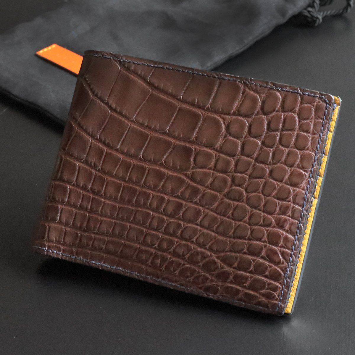 【新品未使用】メゾンタクヤ 財布　二つ折　T5  アリゲーターカラーブラック