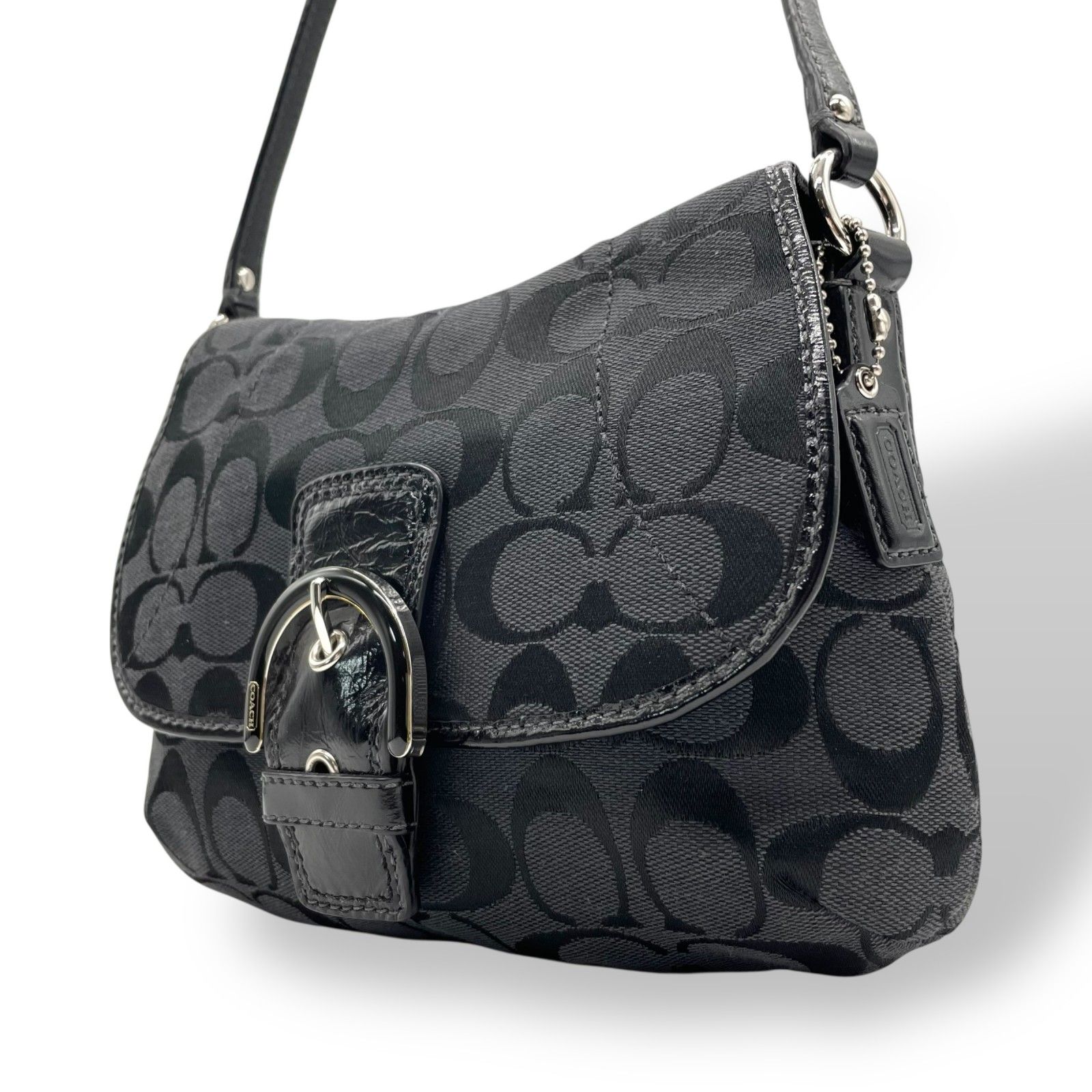 美品 コーチ COACH ソーホー シグネチャー ショルダーバッグ 黒 