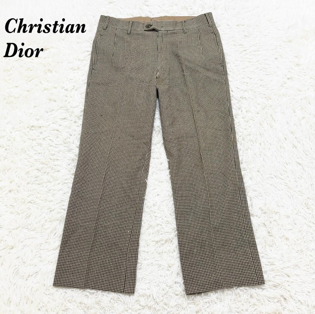 Christian Dior ウールパンツ スラックス 82 ブラウン 千鳥格子