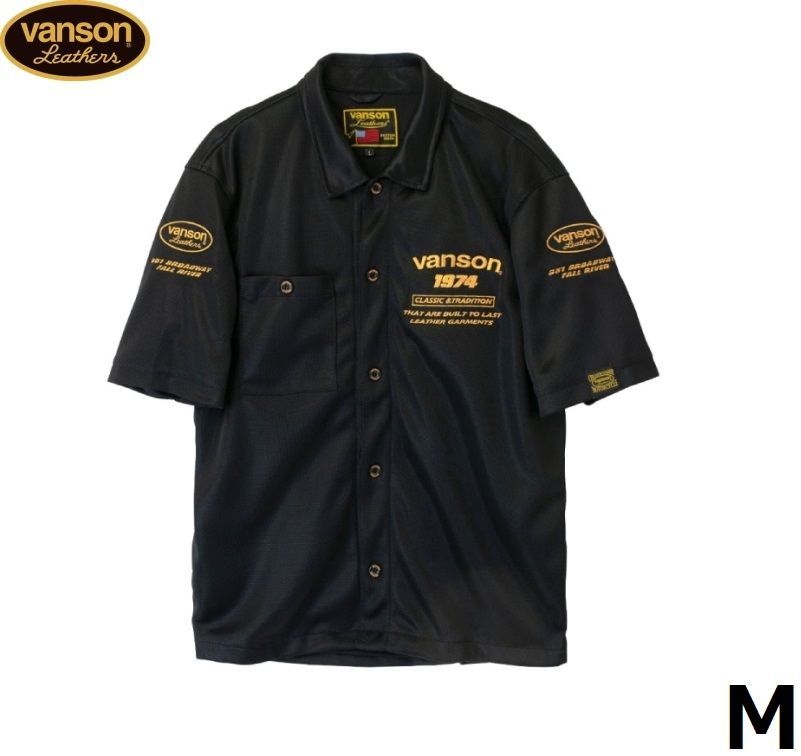 VANSON バンソン TVS2505S メッシュワークシャツ ブラック|イエロー Mサイズ ストレッチ生地