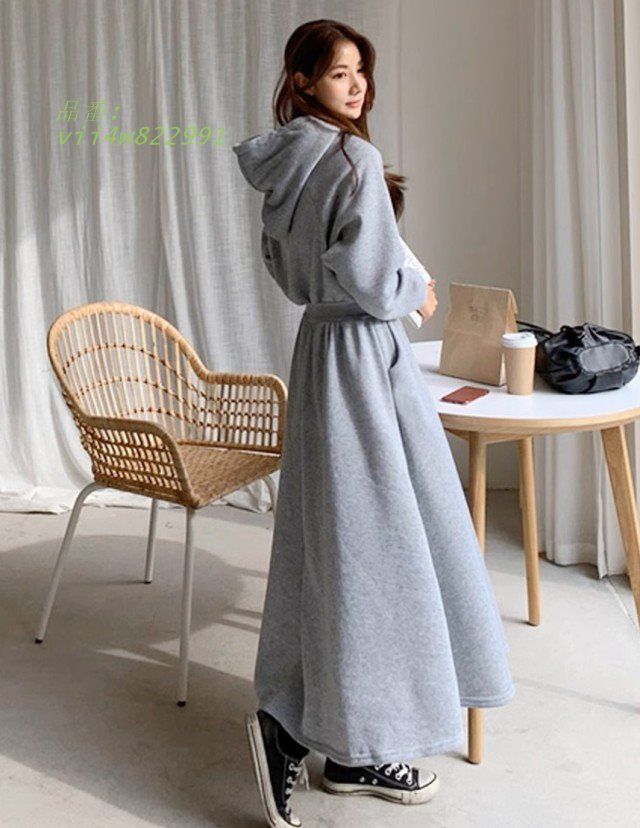 ワンピース レディース パーカーワンピース ロング丈 トレーナー スウェット 長袖 裏ボア 3L4L 白 黒 大きいサイズ ウエストマーク 小さいサイズ vii4w822991