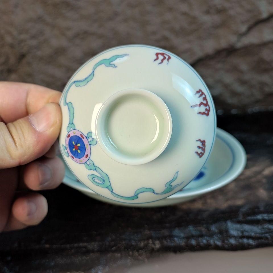 中国茶器 闘彩獅子三才蓋碗 茶器 茶道具 煎茶器 新品未使用