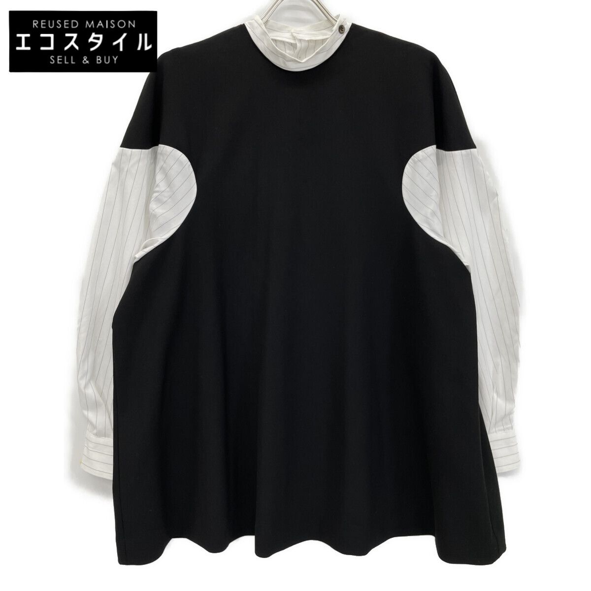 ENFOLD エンフォルド 22AW ﾌﾞﾗｯｸ COMBI PULLOVER ﾀﾞﾌﾞﾙｸﾛｽｺﾝﾋﾞﾌﾟﾙｵｰﾊﾞｰｼｬﾂ 38