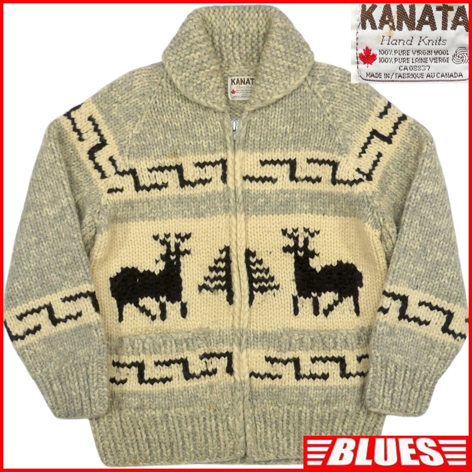 カウチン セーター kanata ニット L カナダ製 カナタ グレー 鹿 