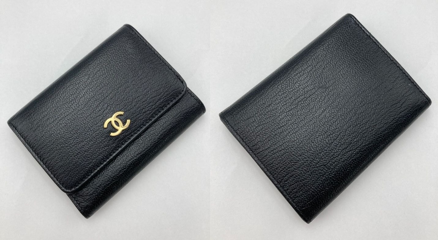 CHANEL シャネル レザー 3つ折り財布 ミニウォレット ブラック レディース D4