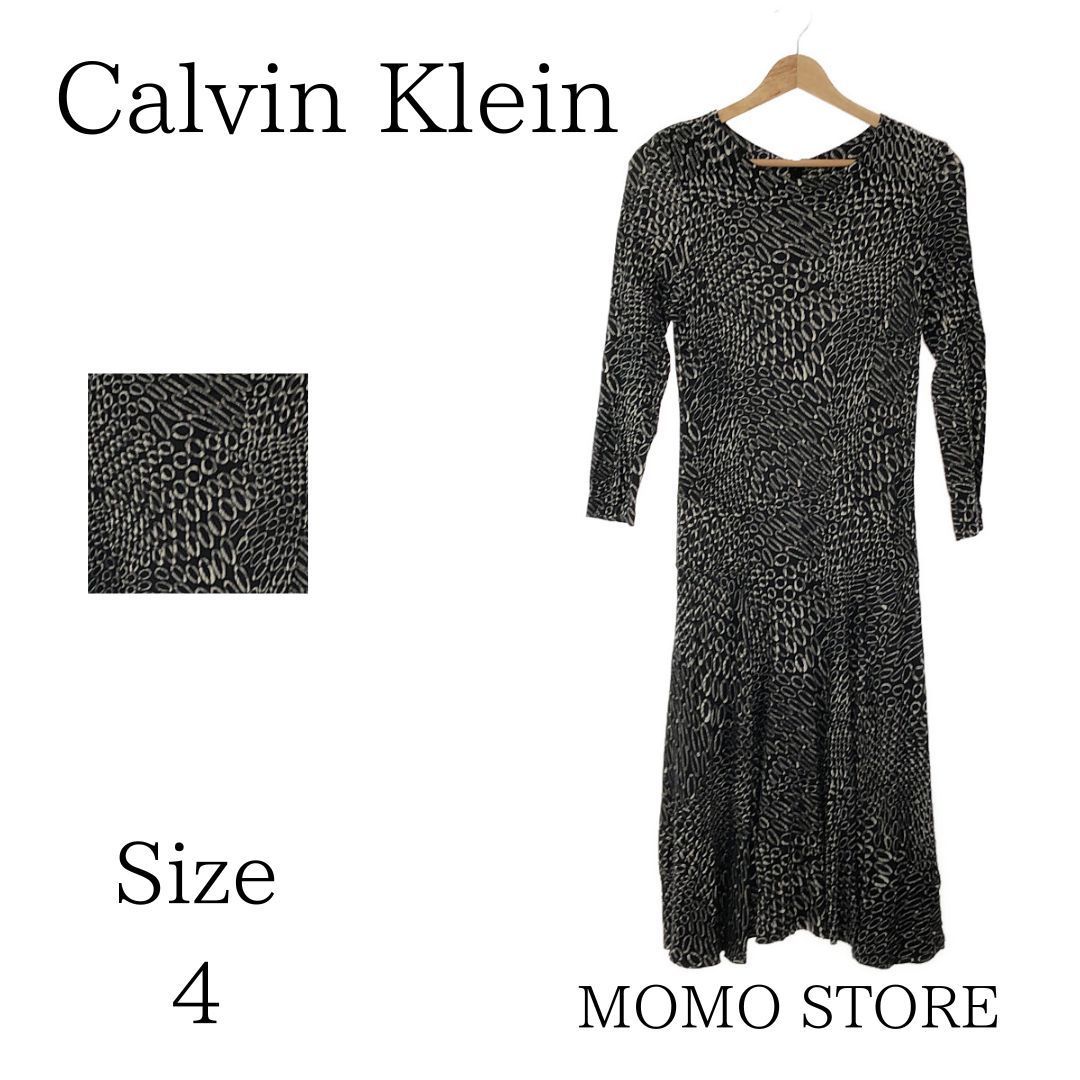 Calvin Klein カルバンクライン ワンピース ロング フレア 総柄 クルー  