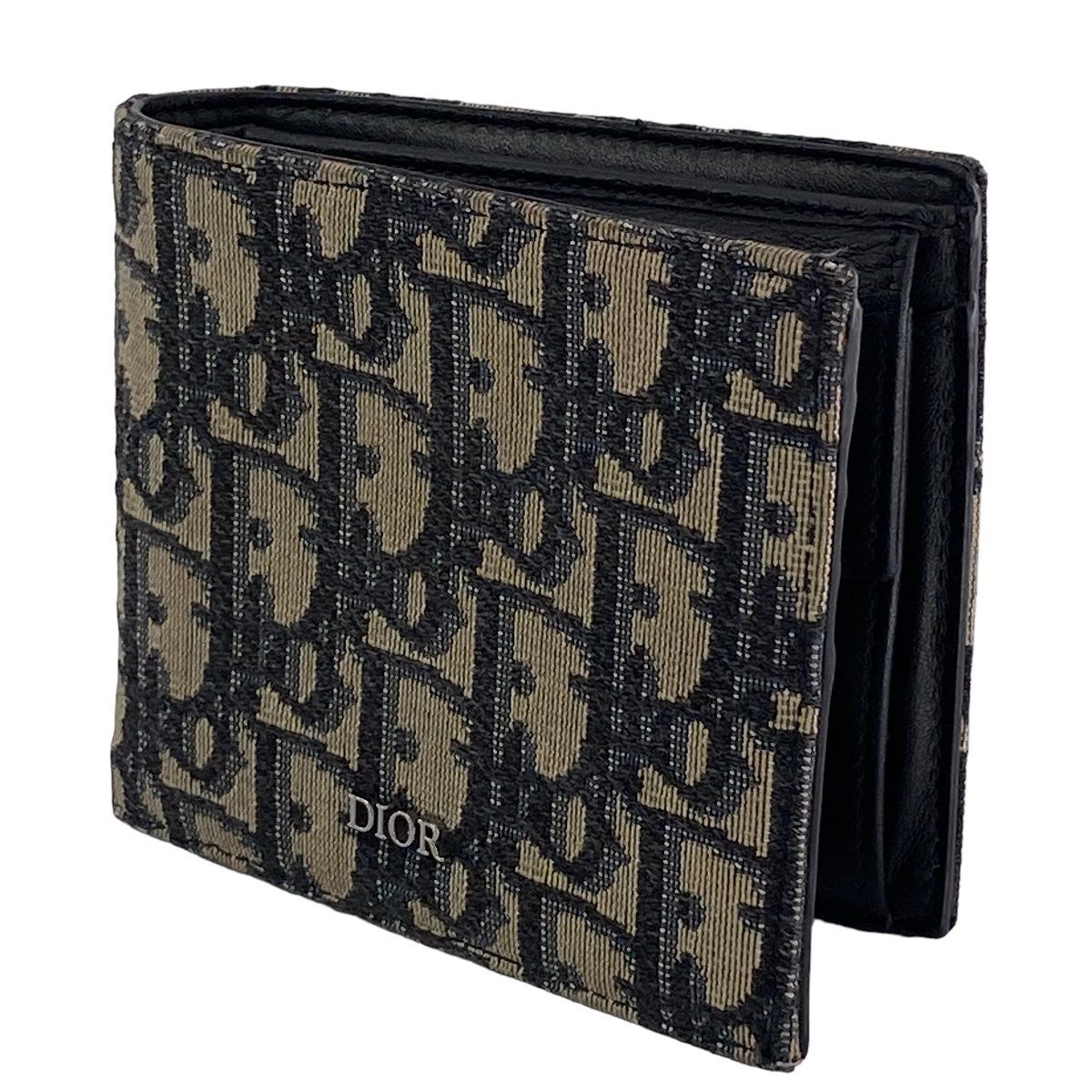 Dior 二つ折り財布 コインケース付きウォレット オブリーク柄内側にエンボス加工のDio