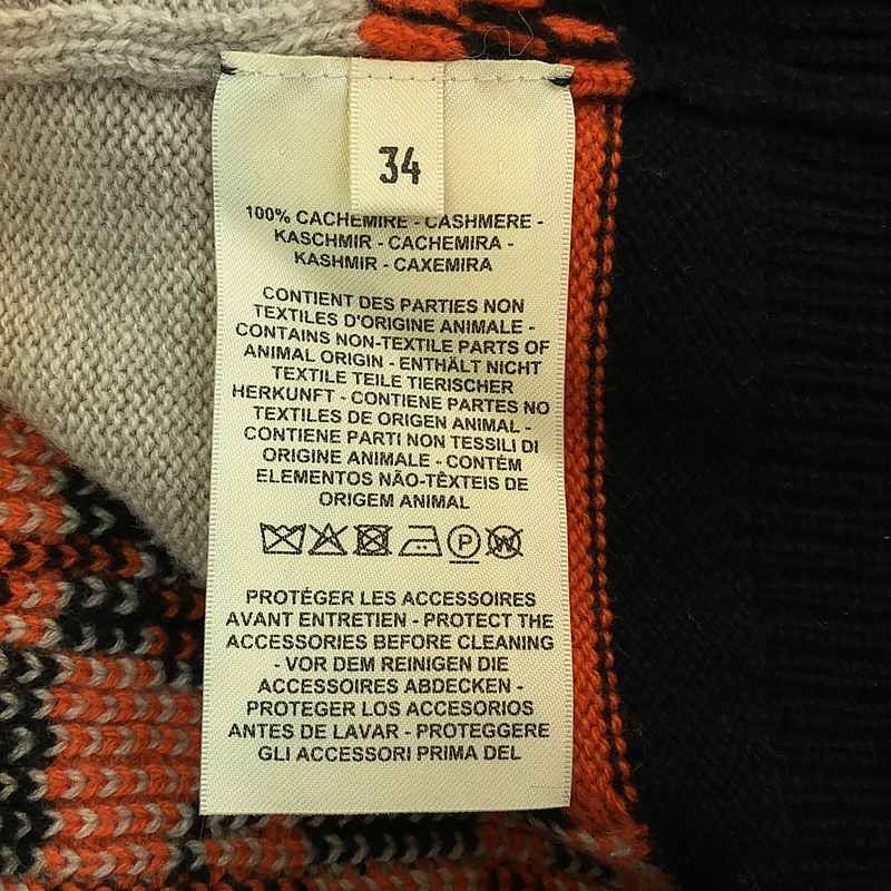 エルメス HERMES スカート チェック カシミヤ ウール レザー ベージュ  