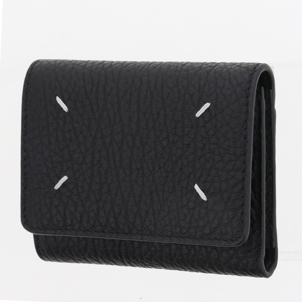 上品 Maison Margiela メゾンマルジェラ レザーエンベロープウォレット 財布 三つ折り財布 小銭入有 Black un S