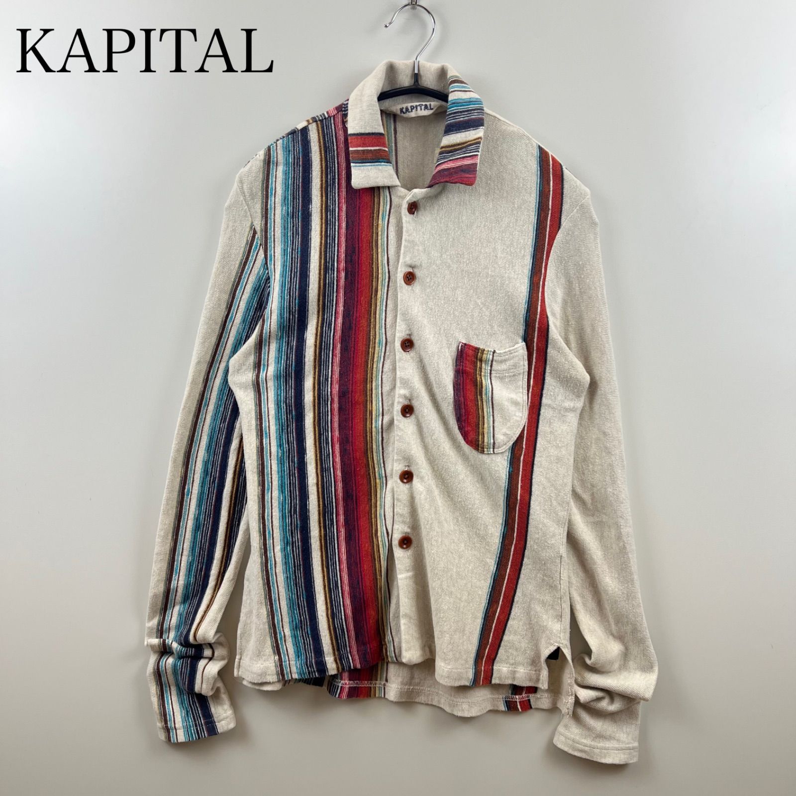 キャピタル　燕尾ストライプ柄ロングシャツ　0 KAPITAL(キャピタル) OXストライプボタンダウンジャイアント